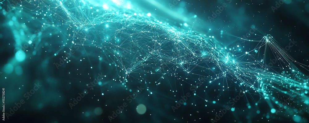 Poster a digital world map featuring glowing data connections and interconnected network nodes