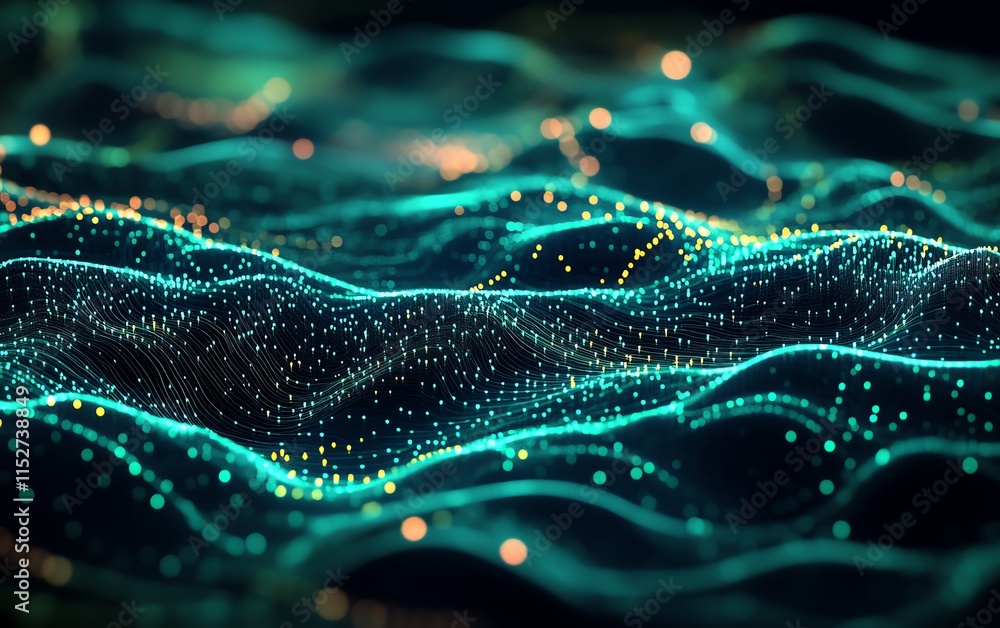 Aufkleber a futuristic digital world map with glowing data connections and network nodes