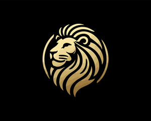 Gold Lion Icon Logo Design Vector Template. Lion Head, Face, Logo illustration.