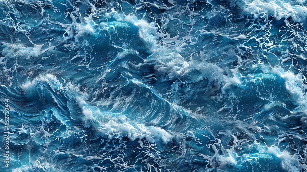 Poster an overhead view of the ocean with waves crashing and churning.