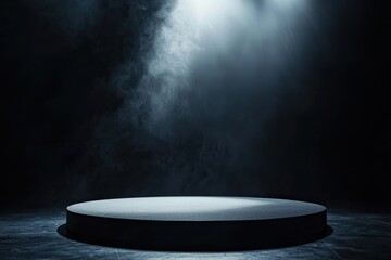 stage with spotlight for product display presentation background. Web banner with copyspace on the right side, black color scheme