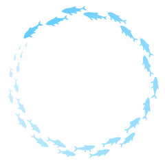 魚の群れのシルエットの円形フレーム