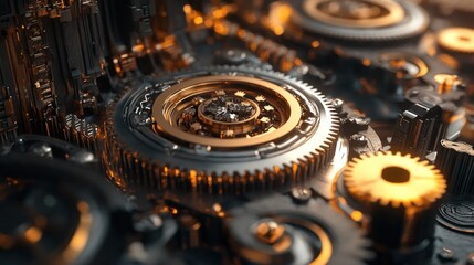 A stock cracker system breaking down raw resources with precision, intricate gears and fluid systems, 