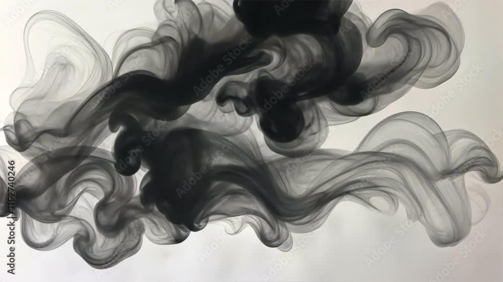 Poster ethereal black smoke swirls in fluid movement, creating abstract pattern that evokes mystery and ele
