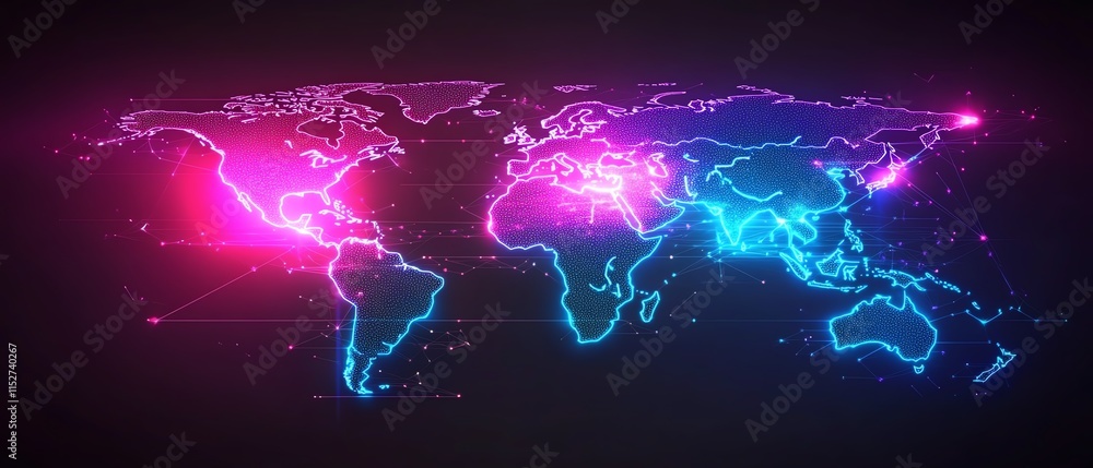Aufkleber a sleek digital world map with glowing data paths and network nodes