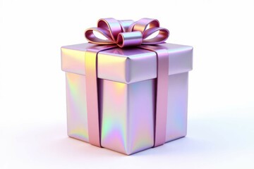 Fototapeta premium A Holographic Pink Gift Box With A Bow