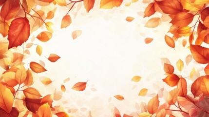 Autumn Leaves Fall Gently Down Creating Seasonal Border with Fall Colors Theme