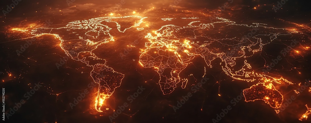 Poster an immersive 3d digital world map with glowing data connections and network nodes