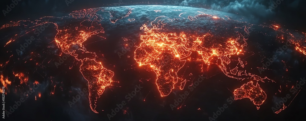 Poster an immersive 3d digital world map with glowing data connections and network nodes