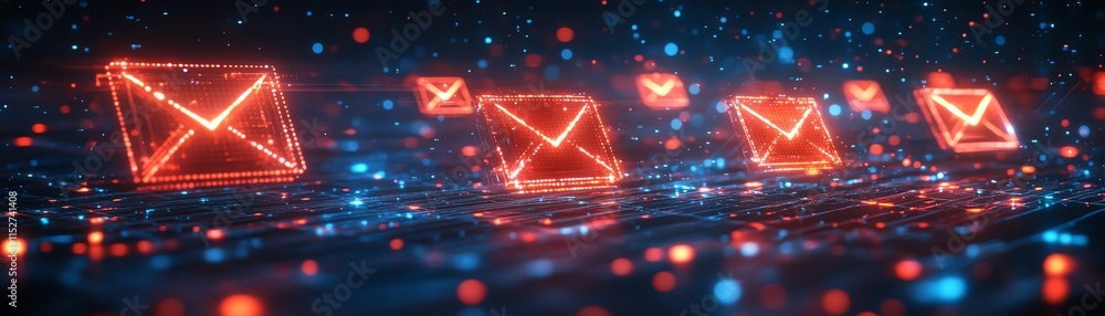 Aufkleber glowing email icons illuminated in a digital network, representing the importance of communication a