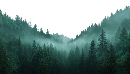 PNG Misty forest mountains with pine trees landscape nature outdoors.