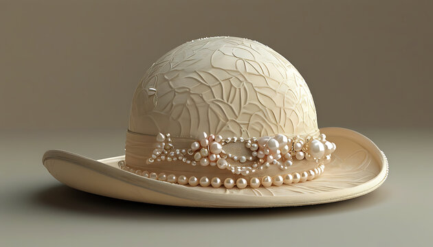 Elegant retro inspired pillbox hat adorned with intricate floral patterns and pearls, showcasing unique design perfect for vintage fashion enthusiasts