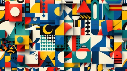 Obraz premium Abstract geometric background with colorful shapes and patterns.