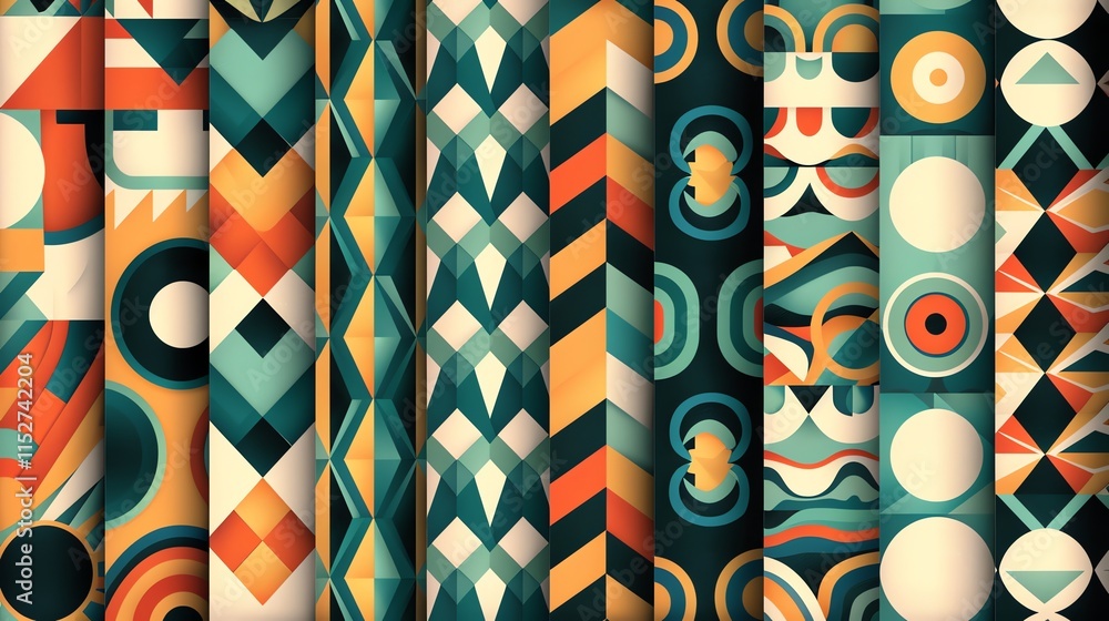 Poster collection of colorful geometric seamless patterns.