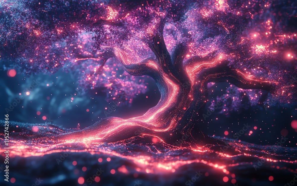 Poster a digital tree representation blending nature with technology