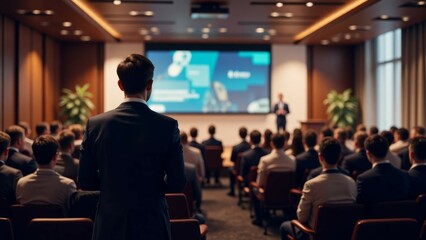 Businessman Attends Conference Presentation Audience View
