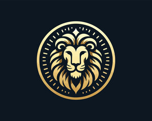 Gold Lion Icon Logo Design Vector Template. Lion Head, Face, Logo illustration.