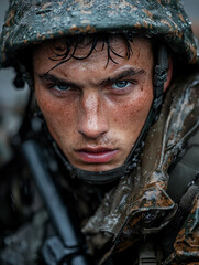 Fototapeta premium Determined soldier navigating a challenging battlefield
