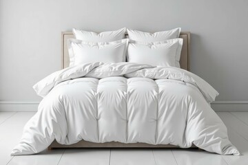 Crisp White Bedding on a Wooden Bed Frame