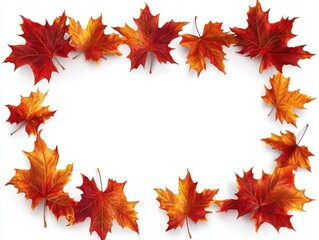 Fototapeta premium Autumn Leaves Frame White Background, Seasonal Concept.