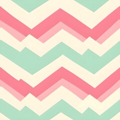 Pastel zigzag seamless pattern with alternating stripes of pink, cream, and mint green, creating a playful and modern design ideal for wallpaper, fabric, or cheerful decorative art projects