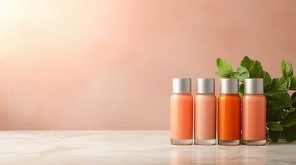 Fototapeta premium Peach & Coral Cosmetics Bottles Mockup - Minimalism