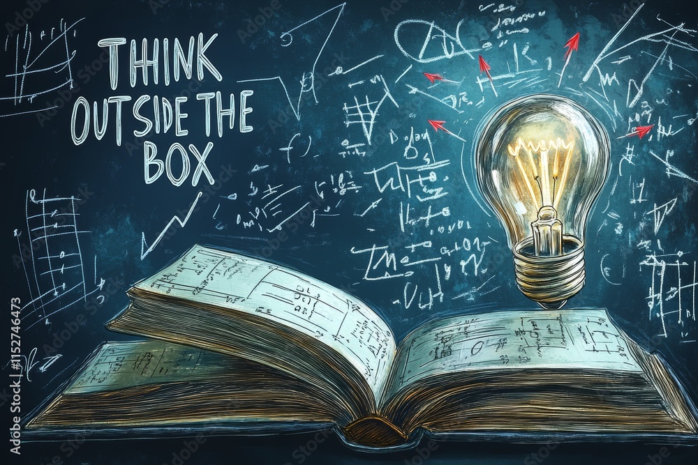 Poster glowing lightbulb above open book with 