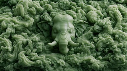 Fototapeta premium Abstract Dreamscape with Elephant in Green Swirls