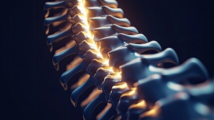 3D illustration of a human spine with highlighted vertebrae,