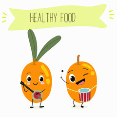 Sea buckthorn, funny berry, fruit cute cheerful characters. Vector hand drawn illistration.