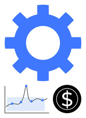 Gear wheel graph and dollar symbol signify growth efficiency, and financial stability. Ideal for business strategy, economics, development, analytics, innovation, investment. Line metaphor