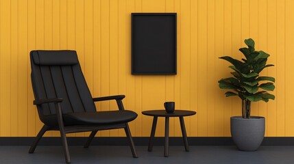 Fototapeta premium Stylish Minimalist Living Room with Yellow Accent Wall