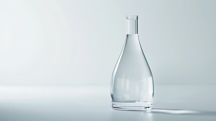 A clear bottle of mineral water with a modern design on a white background