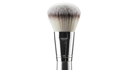 Stylish Silver Makeup Brush on White Background  
