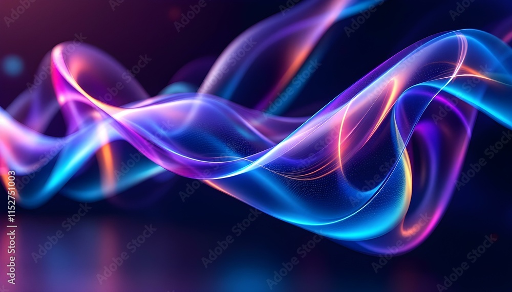 Aufkleber Modern and futuristic design concept, abstract wavy shape in blue and orange reflecting light on a surface. Abstract wave of blue and orange liquid on a grey background. Abstract metallic shapes