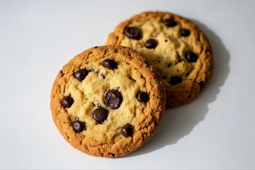 Two chocolate chip cookies isolated on a clean background