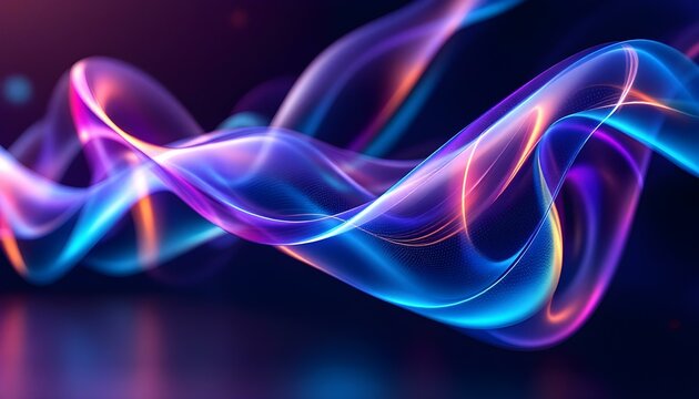 Modern and futuristic design concept, abstract wavy shape in blue and orange reflecting light on a surface. Abstract wave of blue and orange liquid on a grey background. Abstract metallic shapes