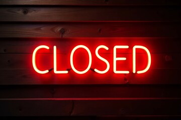 Obraz premium Red Neon Closed Sign On Wooden Wall