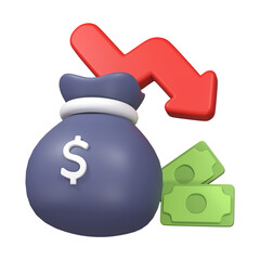 Money recession, 3d icon rendering illustration.