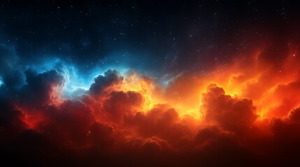Naklejka premium Celestial Nebula Red And Blue Cosmic Cloudscape