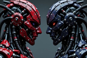 Fototapeta premium Two advanced robots face off in a futuristic showdown