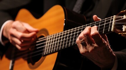 Close-up of a musician playing an electric guitar.