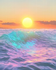 Fototapeta premium Vibrant sunset over shimmering ocean waves