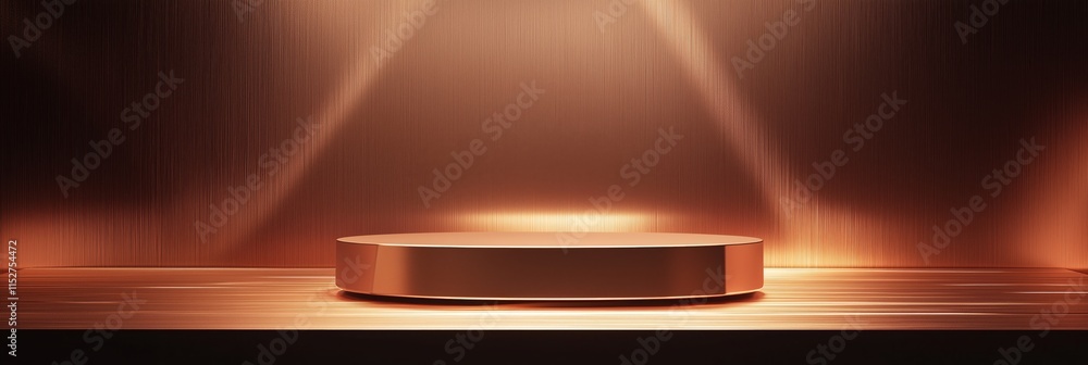 Poster sleek 3d podium display with sharp geometric edges and warm lighting