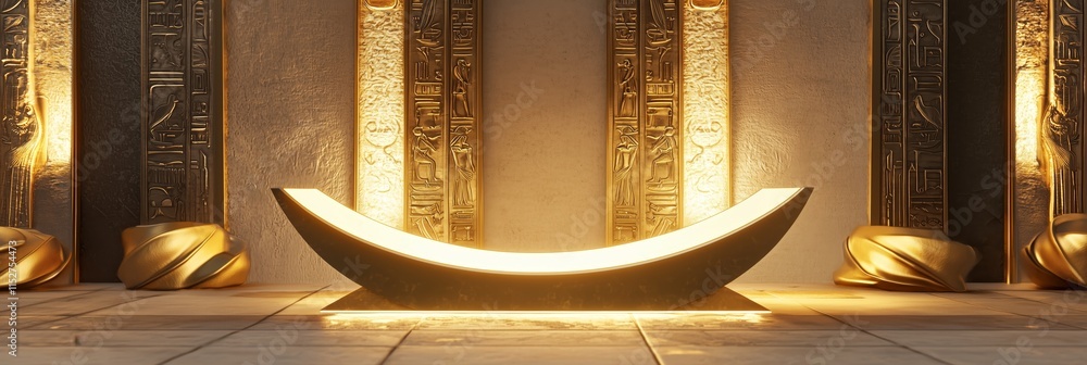 Poster sleek 3d podium with crescent shape under illuminated architecture