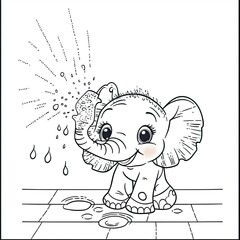 Obraz premium Adorable Baby Elephant Sprays Water Joyfully Playing