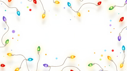 realistic glowing colorful christmas lights seamless pattern on white background