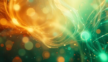 Abstract Gold and Green Swirling Light Energy