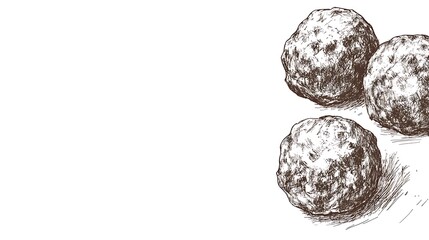 Hand-Drawn Illustration of Three Meatballs on White Background