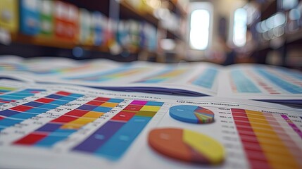 Fototapeta premium Colorful Charts and Graphs on Spreadsheets, Business Data Analysis